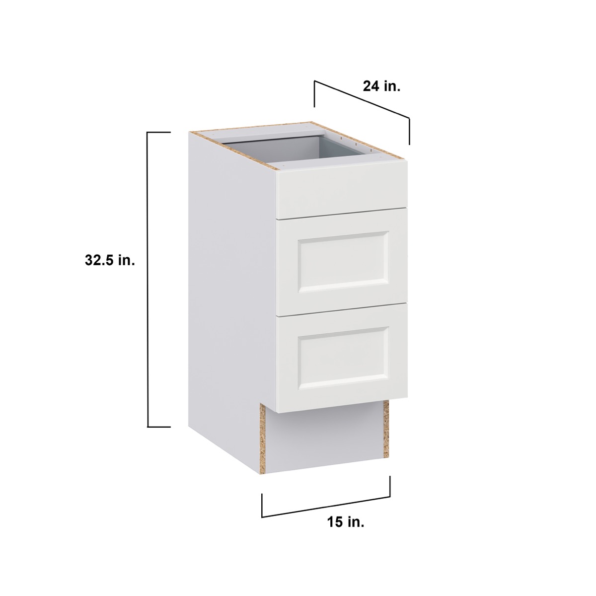 Alton Painted White Recessed Assembled 15 in.W x 32.5 in. H x 23.75 in. D ADA 3 Drawers Base Kitchen Cabinet