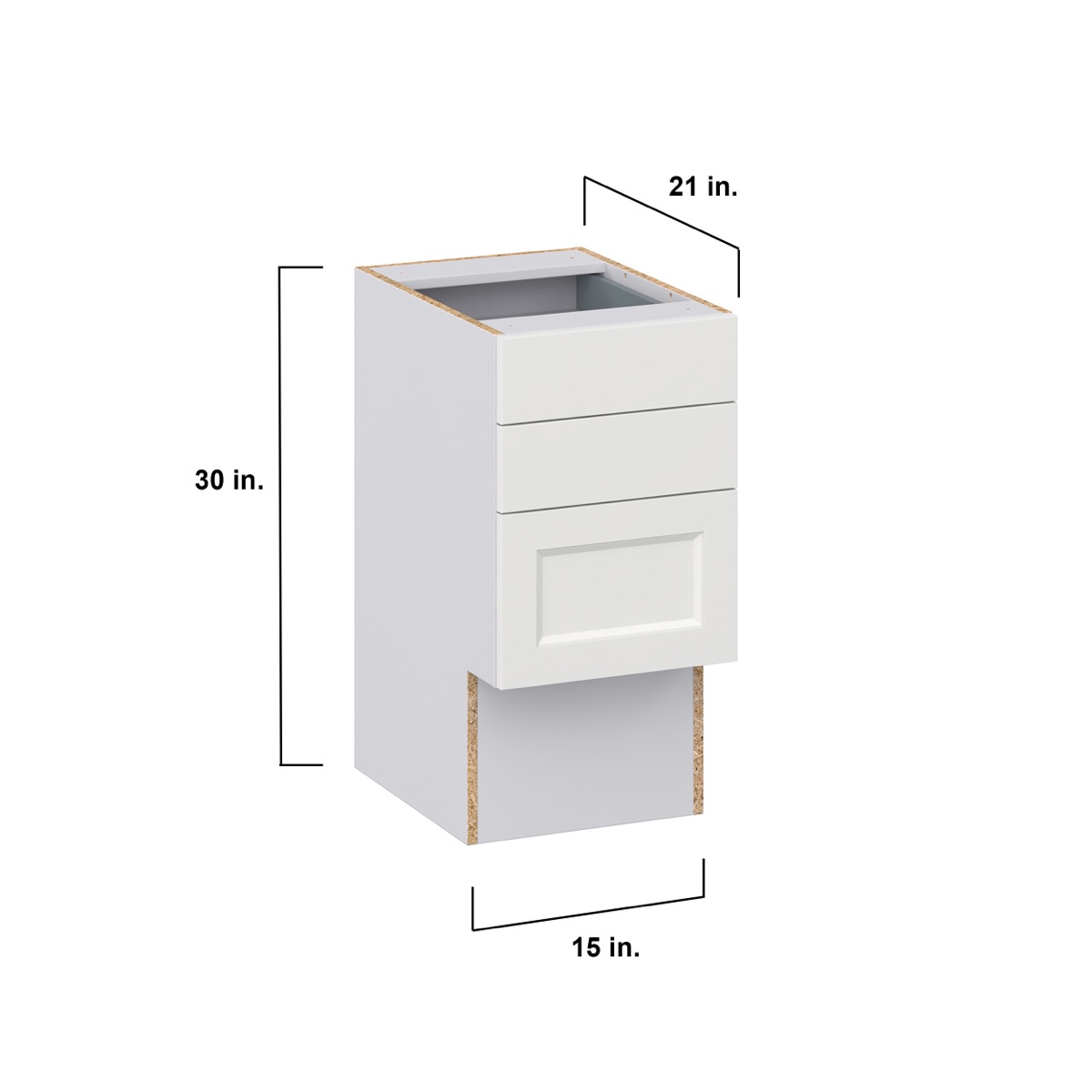 Alton Painted White Recessed Assembled 15 in.W x 30 in.H x 21 in.D Vanity ADA 3 Drawers Base Kitchen Cabinet