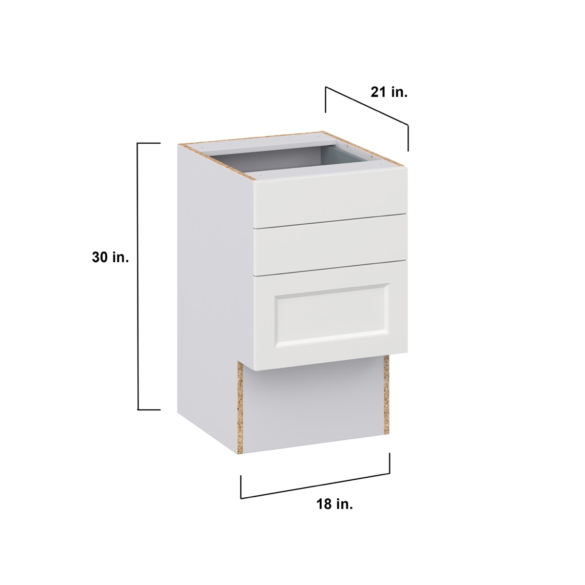 Alton Painted White Recessed Assembled 18 in.W x 30 in.H x 21 in.D Vanity ADA 3 Drawers Base Kitchen Cabinet