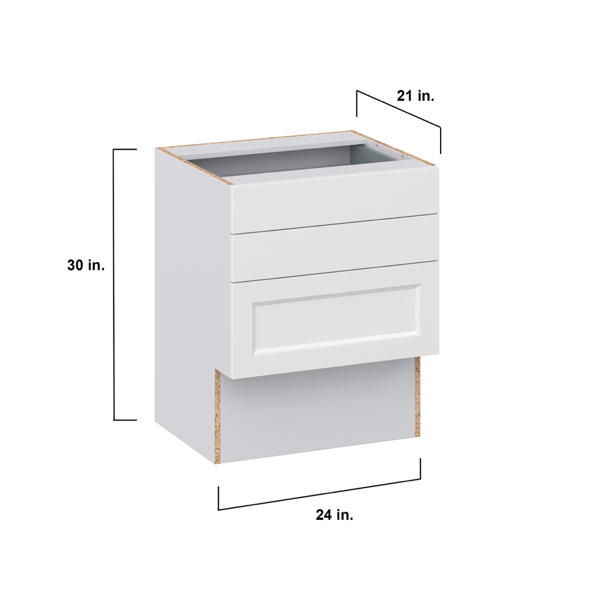 Alton Painted White Recessed Assembled 24 in.W x 30 in.H x 21 in.D Vanity ADA 3 Drawers Base Kitchen Cabinet
