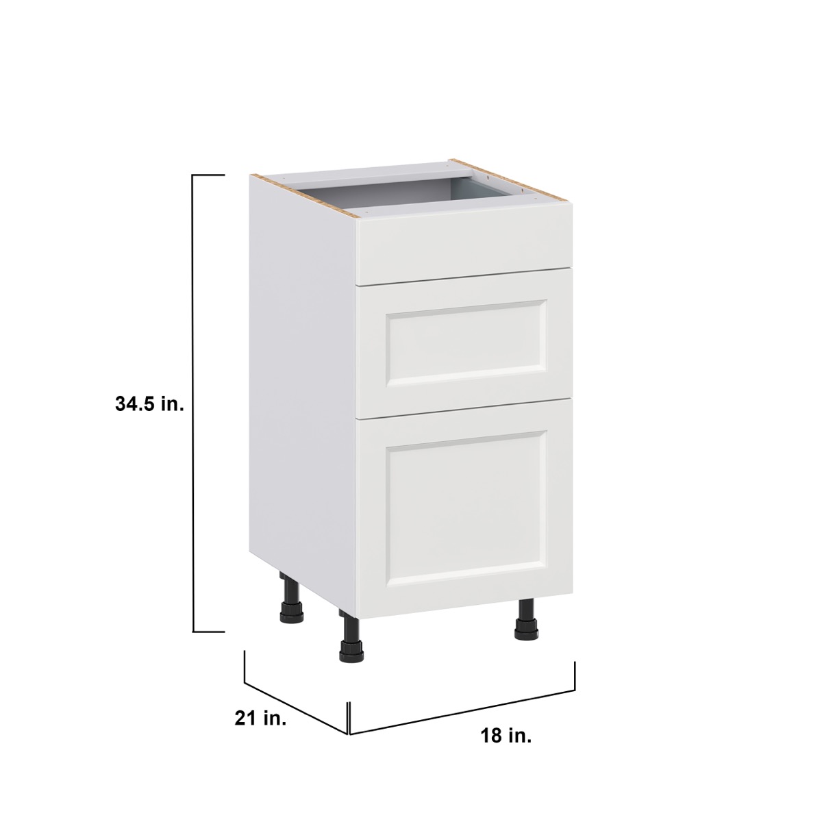 Alton Painted White Recessed Assembled 18 in. W x 34.5 in. H x 21 in. D Vanity 3 Drawers Base Kitchen Cabinet