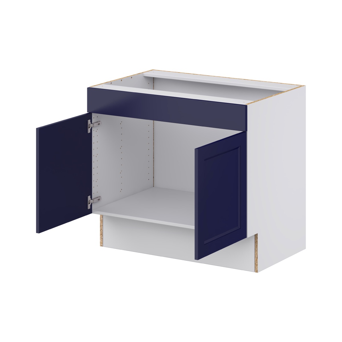 Devon Painted Blue Recessed Assembled 30 in. W x 32.5 in. H x 23.75 in. D ADA Remove Front Sink Base Kitchen Cabinet