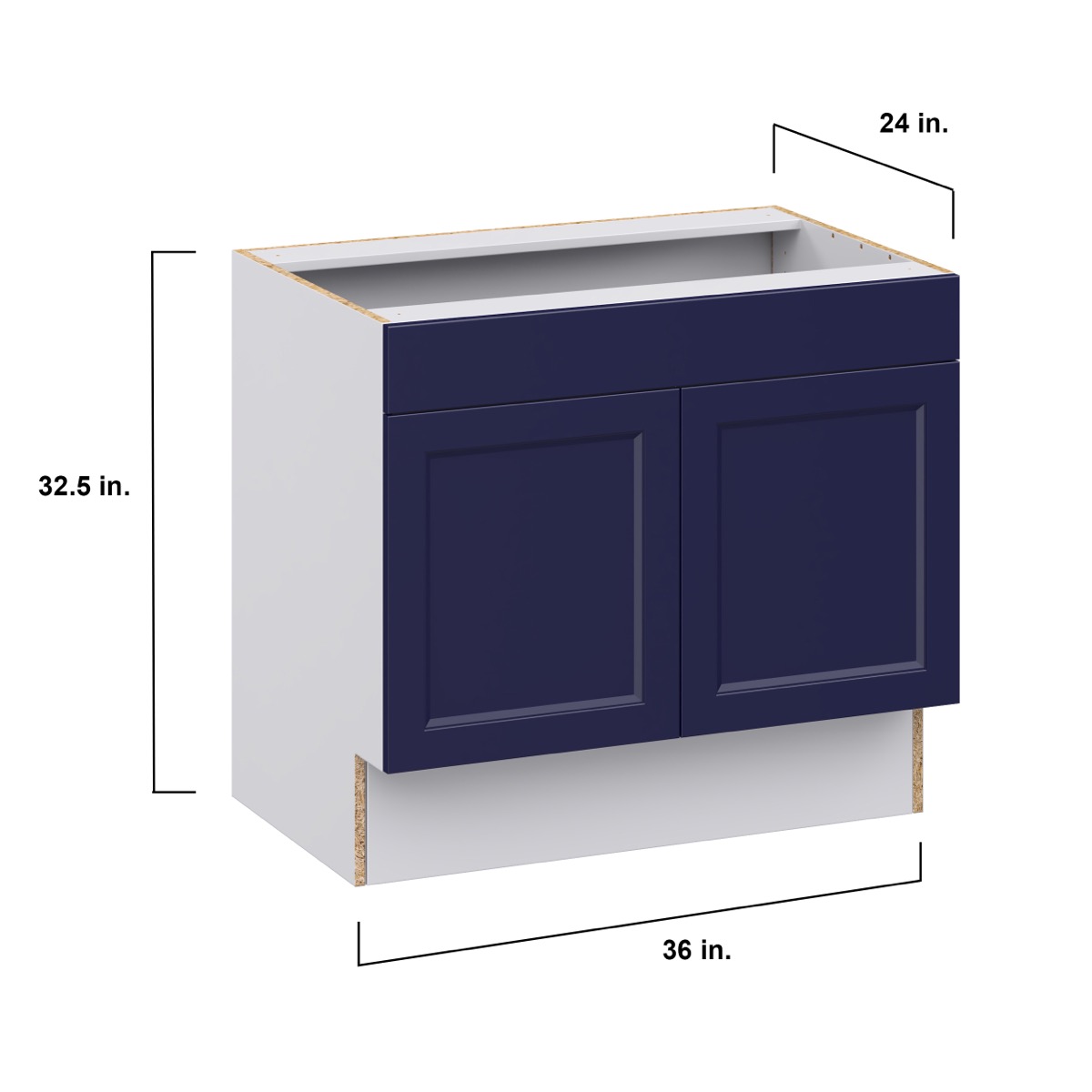 Devon Painted Blue Recessed Assembled 30 in. W x 32.5 in. H x 23.75 in. D ADA Remove Front Sink Base Kitchen Cabinet