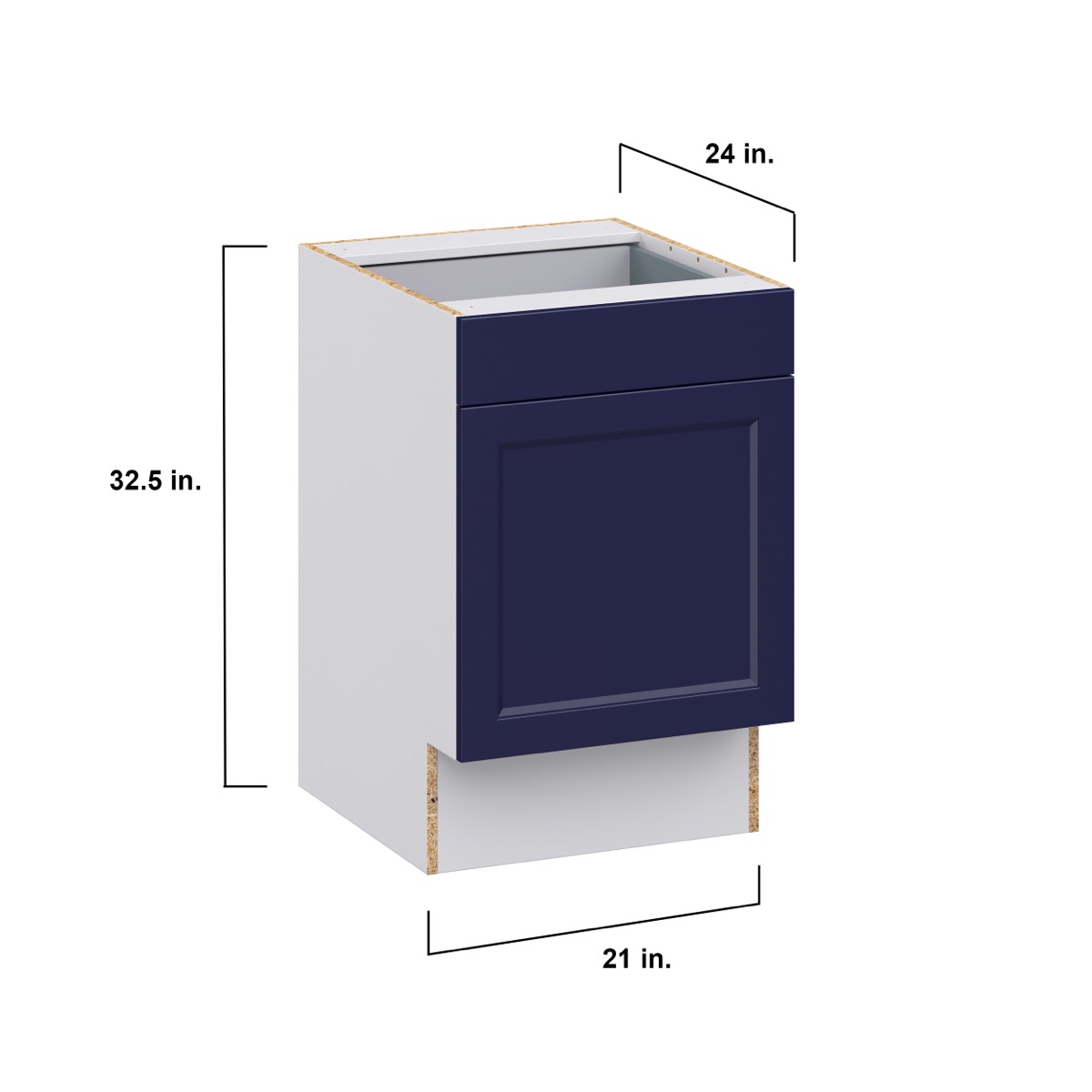 Devon Painted Blue Recessed Assembled 21 in.W x 32.5 in.H x 23.75 in.D Accessible ADA 1 Drawer Base Kitchen Cabinet