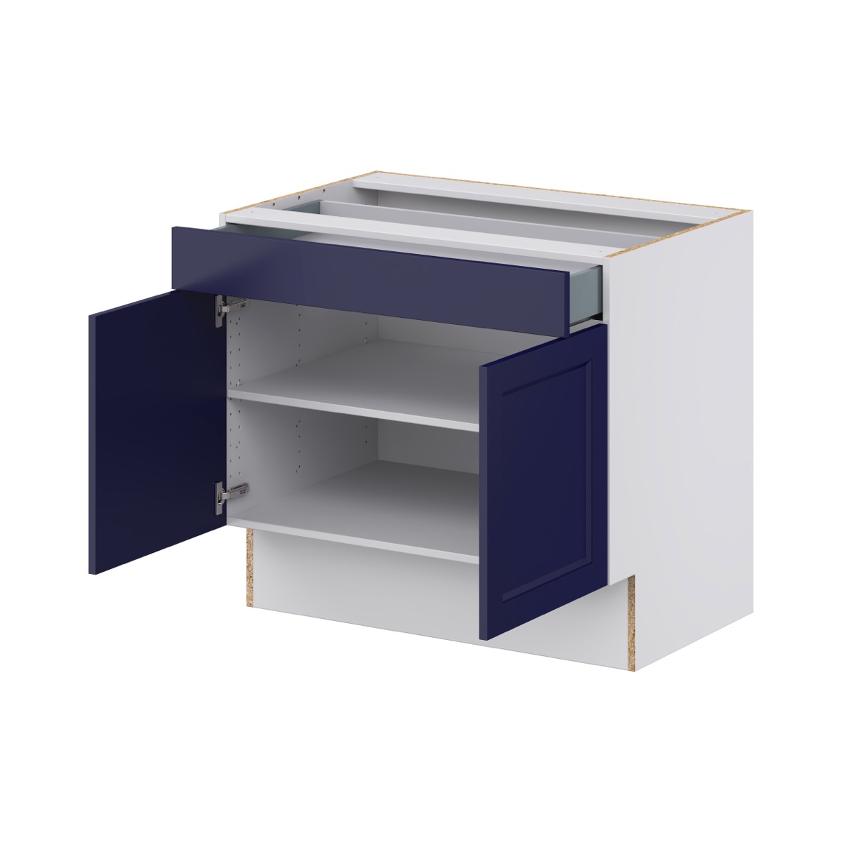 Devon Painted Blue Recessed Assembled 36 in.W x 32.5 in.H x 23.75 in.D Accessible ADA 1 Drawer Base Kitchen Cabinet