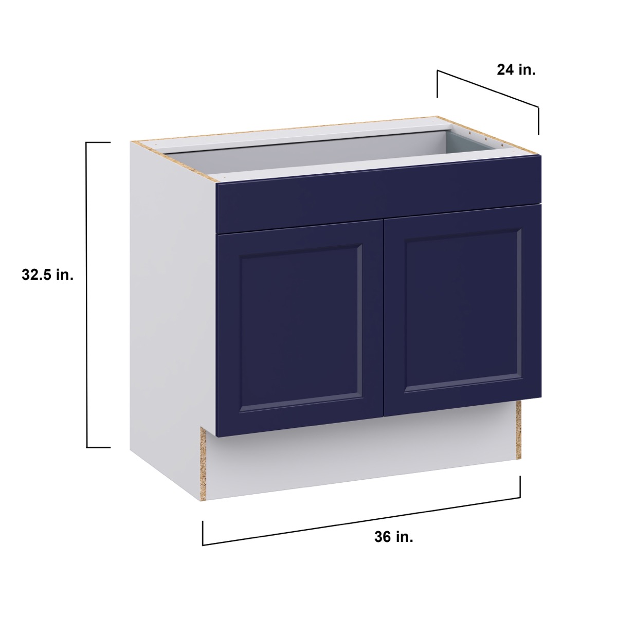 Devon Painted Blue Recessed Assembled 36 in.W x 32.5 in.H x 23.75 in.D Accessible ADA 1 Drawer Base Kitchen Cabinet