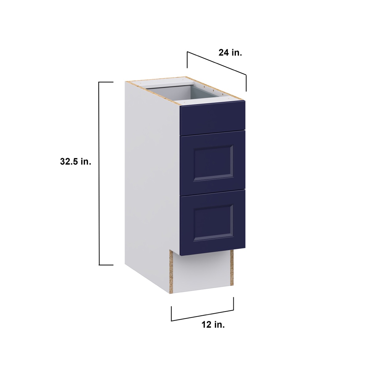 Devon Painted Blue Recessed Assembled 12 in. W x 32.5 in. H x 23.75 in. D ADA 3 Drawers Base Kitchen Cabinet