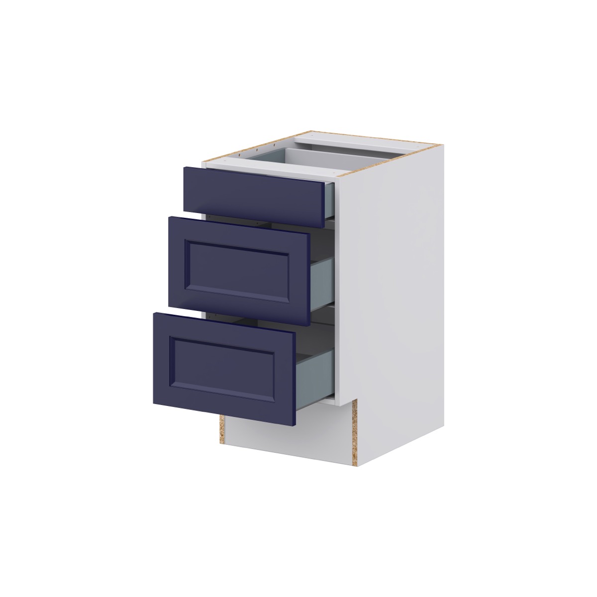 Devon Painted Blue Recessed Assembled 18 in. W x 32.5 in. H x23.75 in. D ADA 3 Drawers Base Kitchen Cabinet