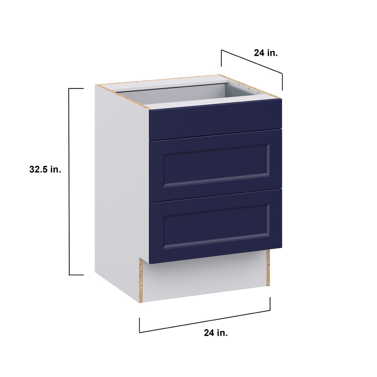Devon Painted Blue Recessed Assembled 24 in. W x 32.5 in. H x 23.75 in. D ADA 3 Drawers Base Kitchen Cabinet