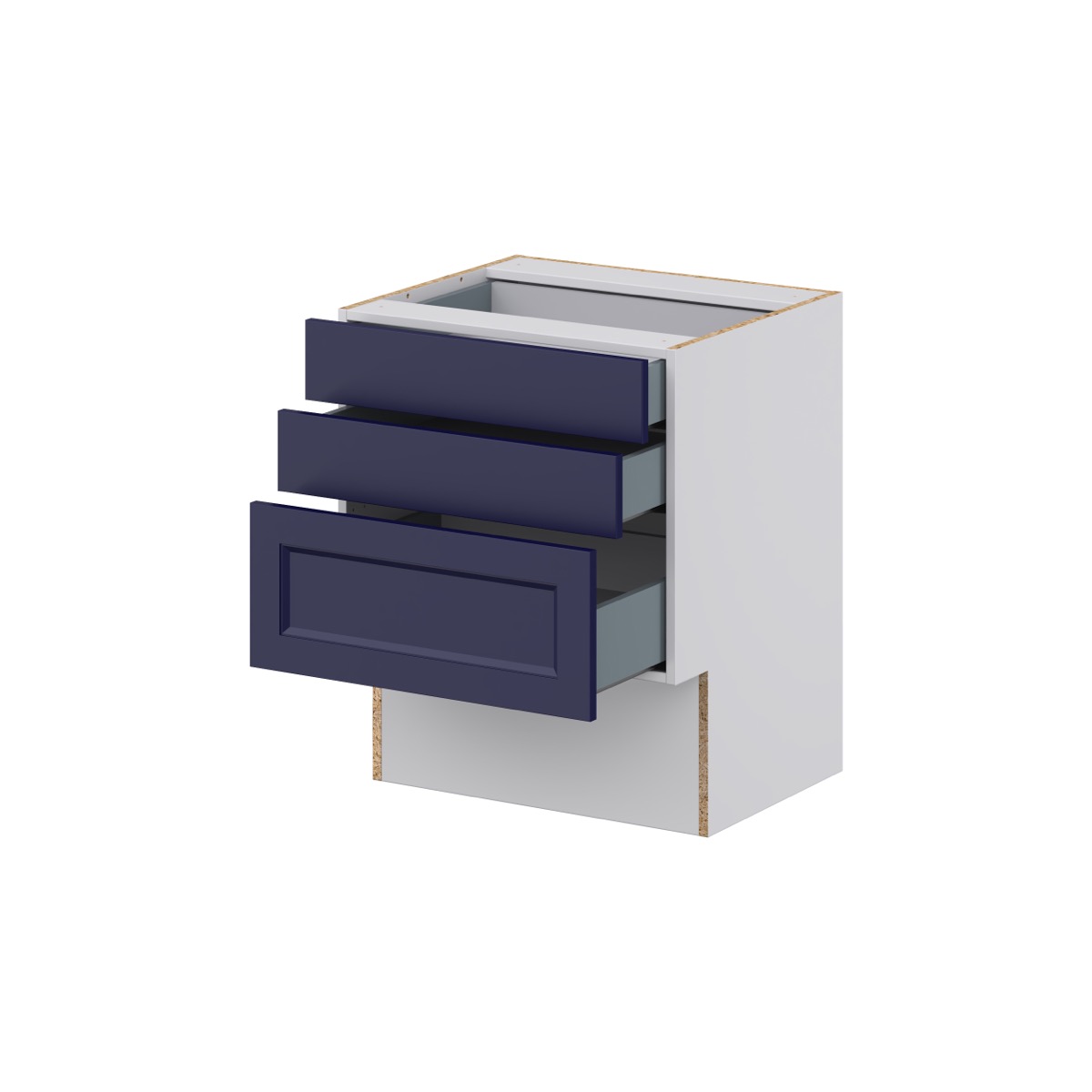 Devon Painted Blue Recessed Assembled 24 in.W x 30 in. H x 21 in.D Vanity ADA 3 Drawers Base Kitchen Cabinet