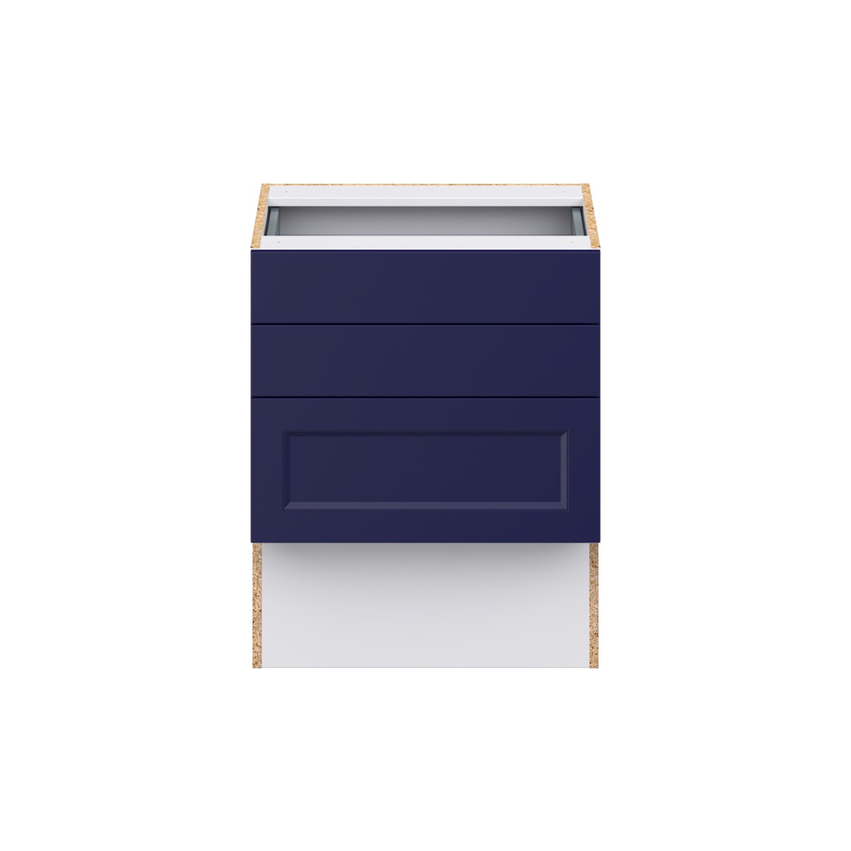 Devon Painted Blue Recessed Assembled 24 in.W x 30 in. H x 21 in.D Vanity ADA 3 Drawers Base Kitchen Cabinet
