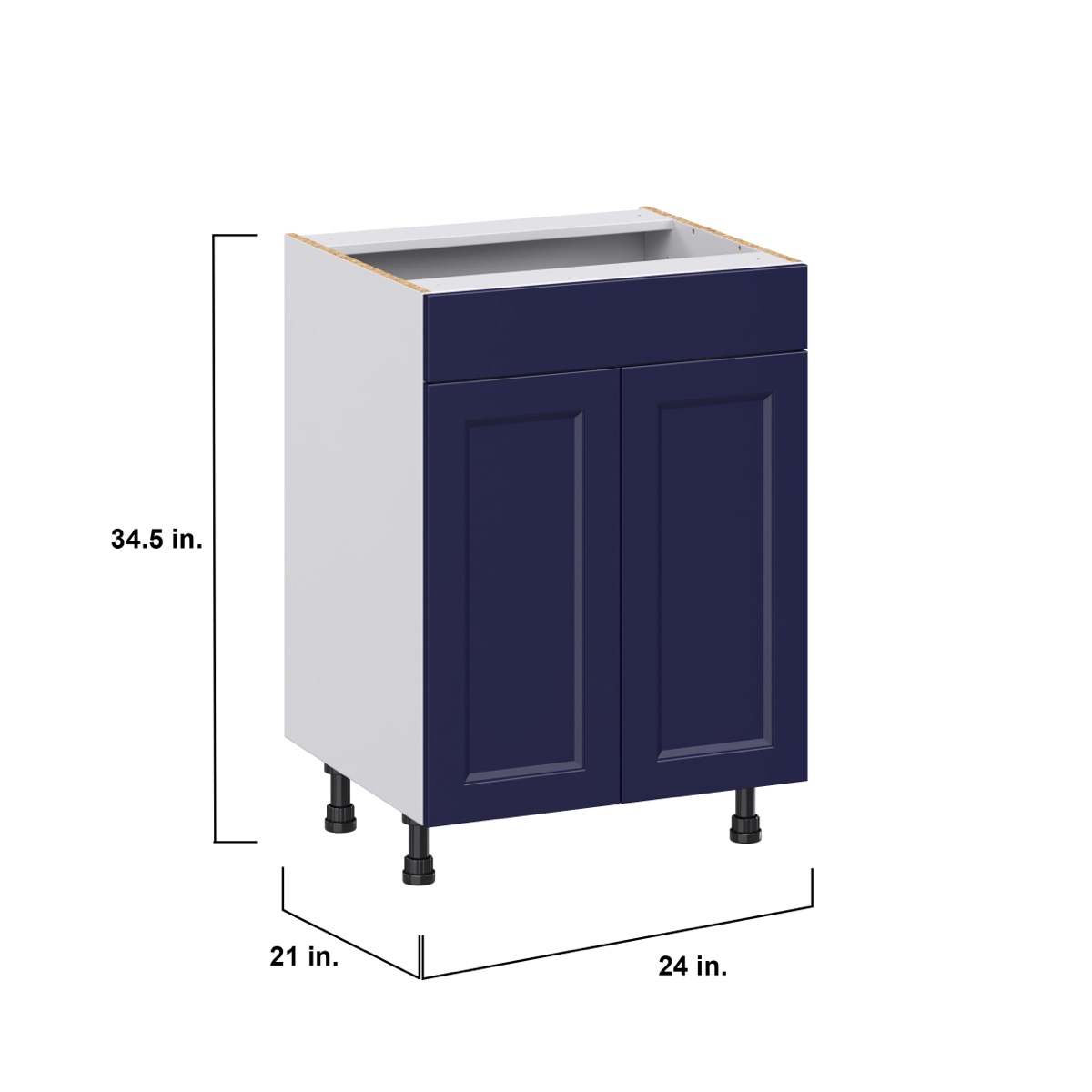 Devon Painted Blue Recessed Assembled 24 in. W x 34.5 in. H x 21 in. D Vanity False Front Sink Base Kitchen Cabinet