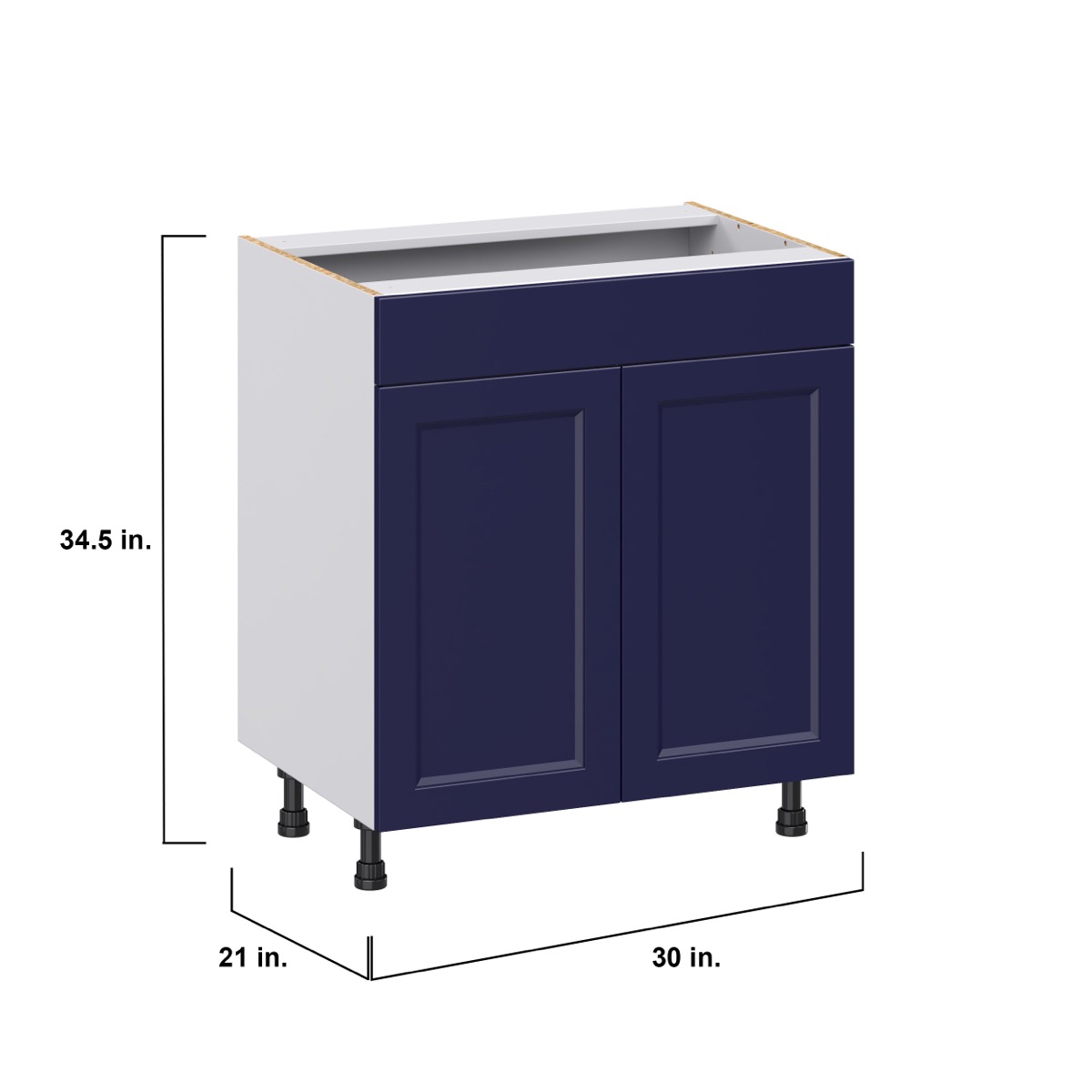Devon Painted Blue Recessed Assembled 30 in. W x 34.5 in. H x 21 in. D Vanity False Front Sink Base Kitchen Cabinet