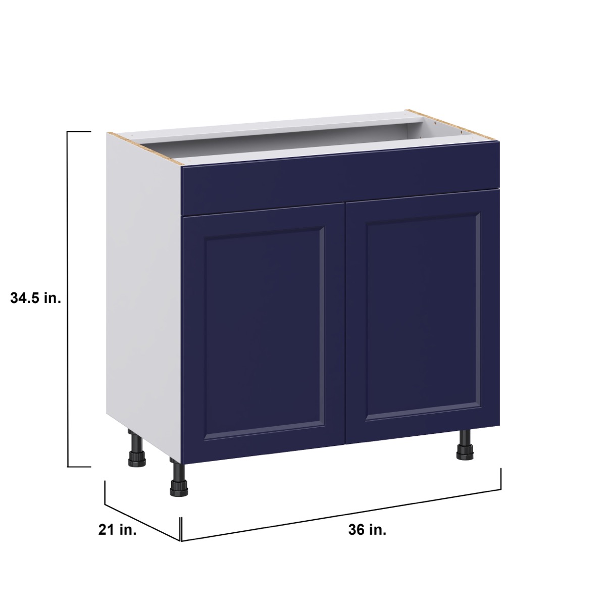 Devon Painted Blue Recessed Assembled 36 in. W x 34.5 in.H x 21 in. D Vanity False Front Sink Base Kitchen Cabinet