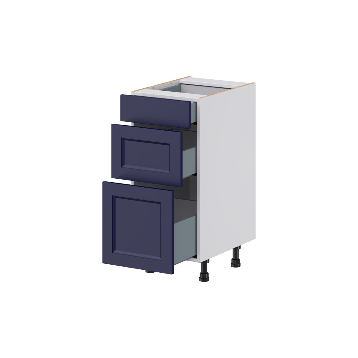 Devon Painted Blue Recessed Assembled 15 in. W x 34.5 in. H x 21 in. D Vanity 3 Drawers Base Kitchen Cabinet