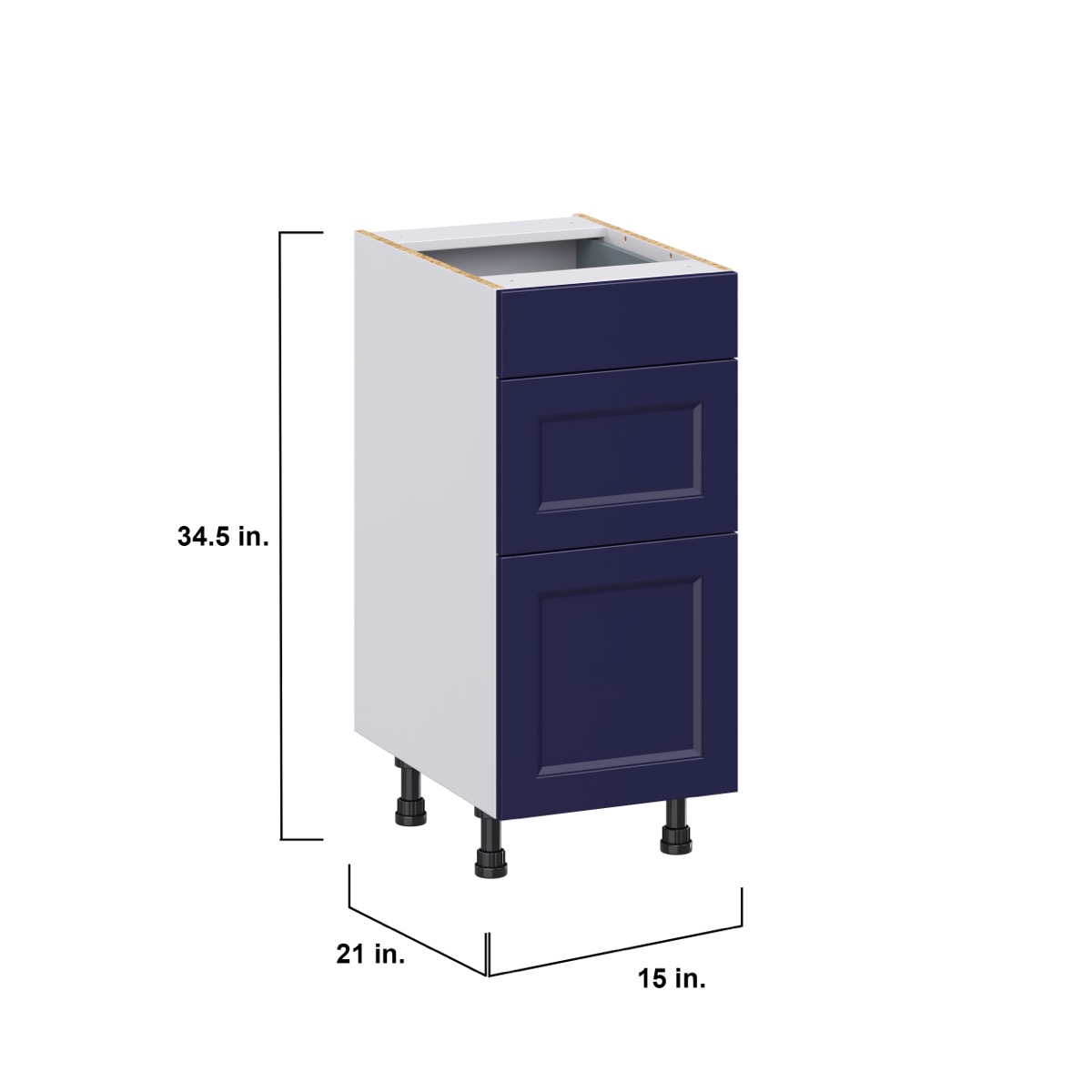 Devon Painted Blue Recessed Assembled 15 in. W x 34.5 in. H x 21 in. D Vanity 3 Drawers Base Kitchen Cabinet