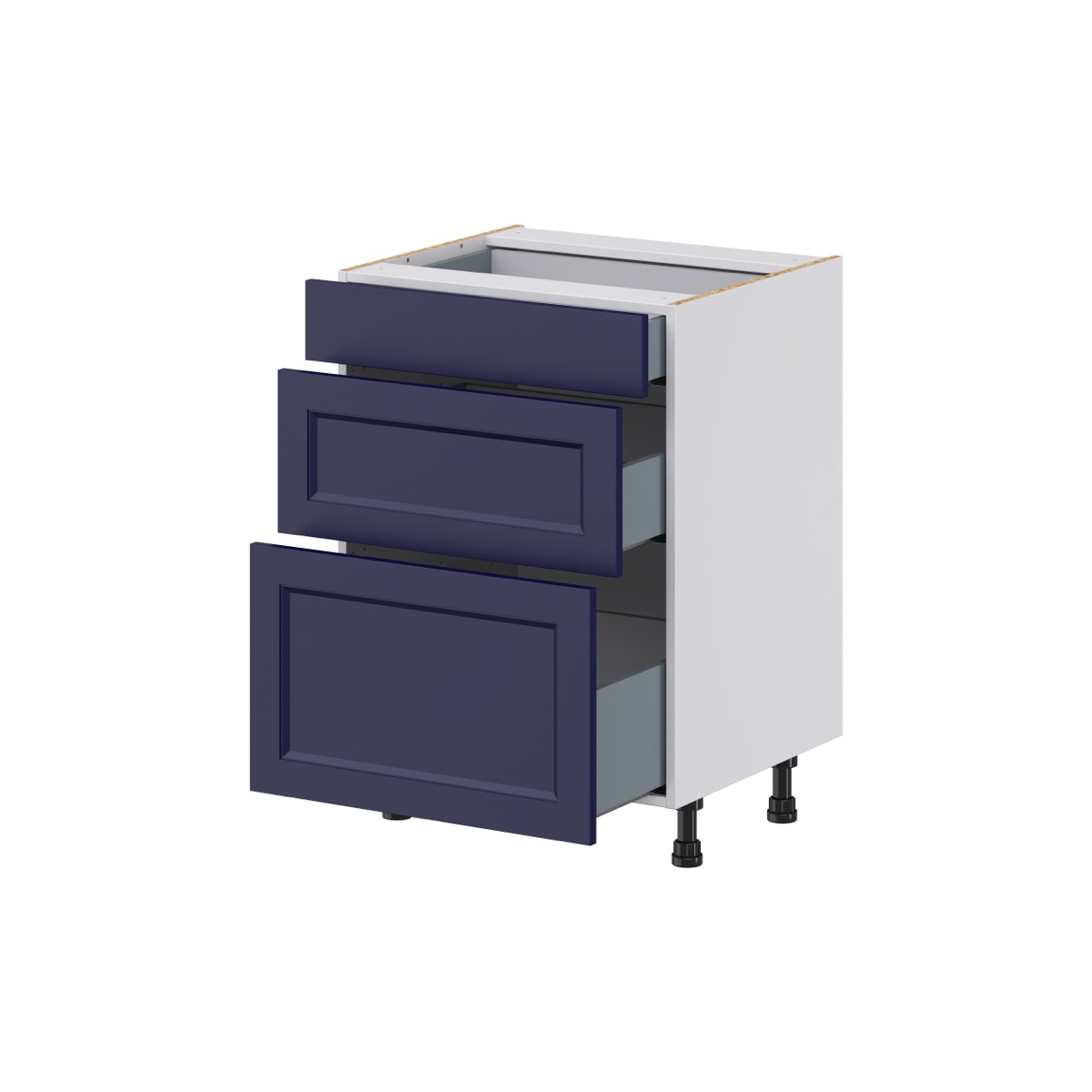 Devon Painted Blue Recessed Assembled 24 in. W x 34.5 in. H x 21 in. D Vanity 3 Drawers Base Kitchen Cabinet