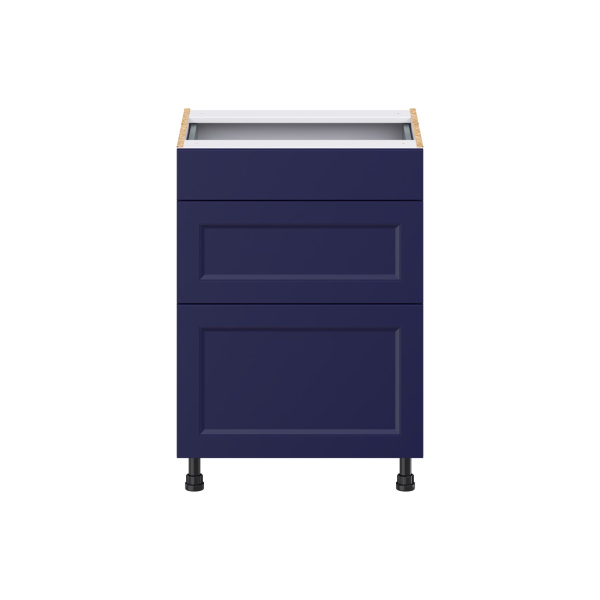 Devon Painted Blue Recessed Assembled 24 in. W x 34.5 in. H x 21 in. D Vanity 3 Drawers Base Kitchen Cabinet