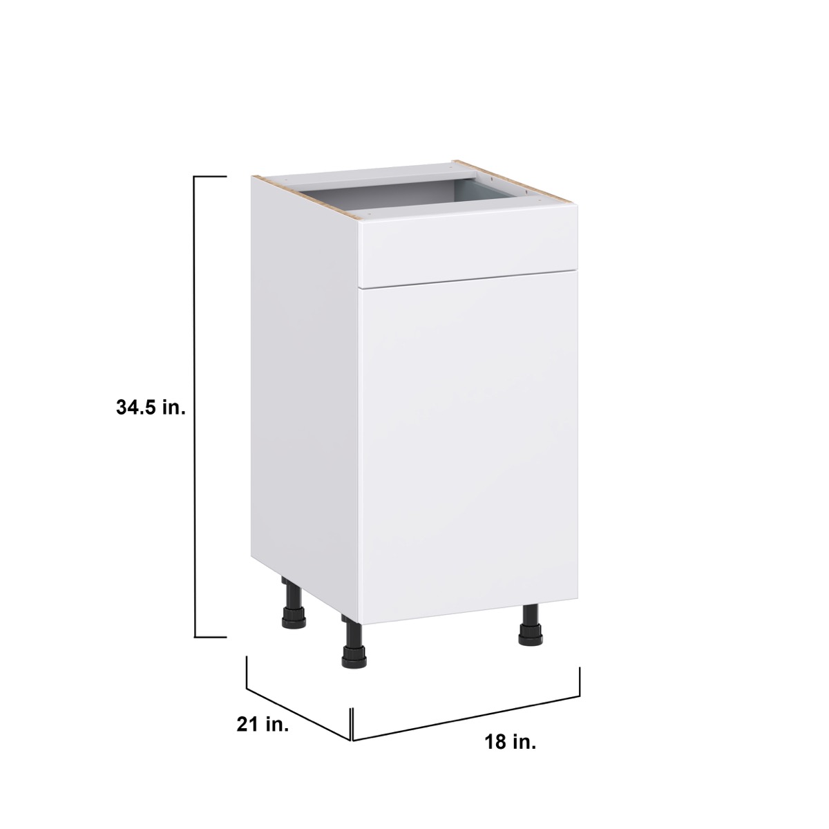 Fairhope Bright White Slab Assembled Vanity Base Cabinet with 1 Drawer (18 in. W x 34.5 in. H x 21 in. D)