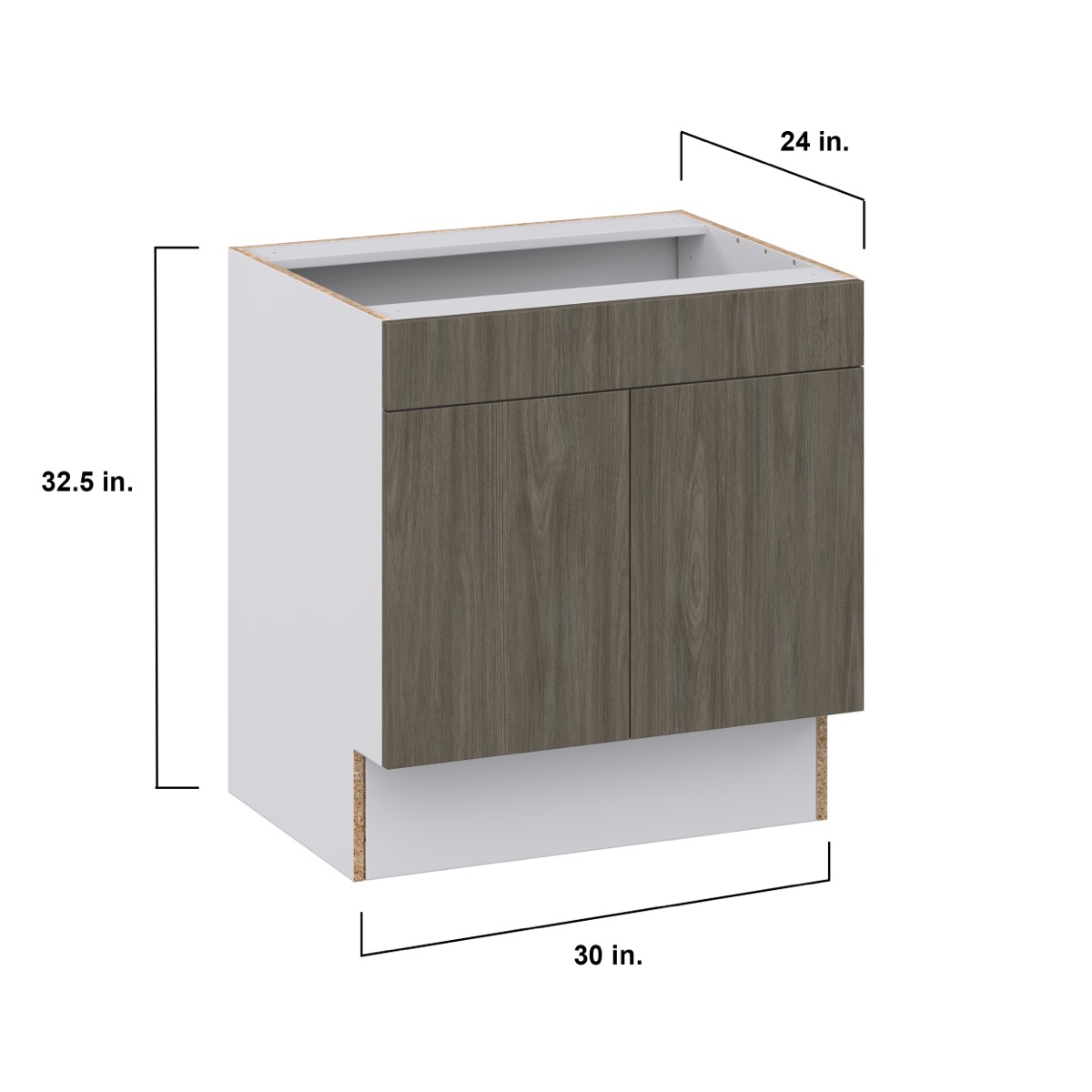 Medora Textured Slab Walnut Assembled 30 in. W x 32.5 in. H x 23.75 in. D ADA Remove Front Sink Base Kitchen Cabinet