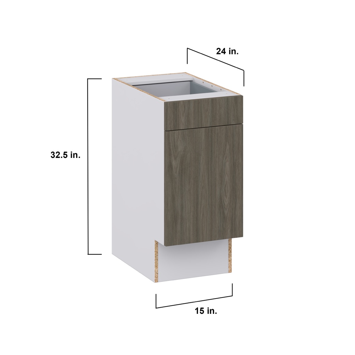 Medora Textured Slab Walnut Assembled 15 in.W x 32.5 in.H x 23.75 in.D Accessible ADA 1 Drawer Base Kitchen Cabinet
