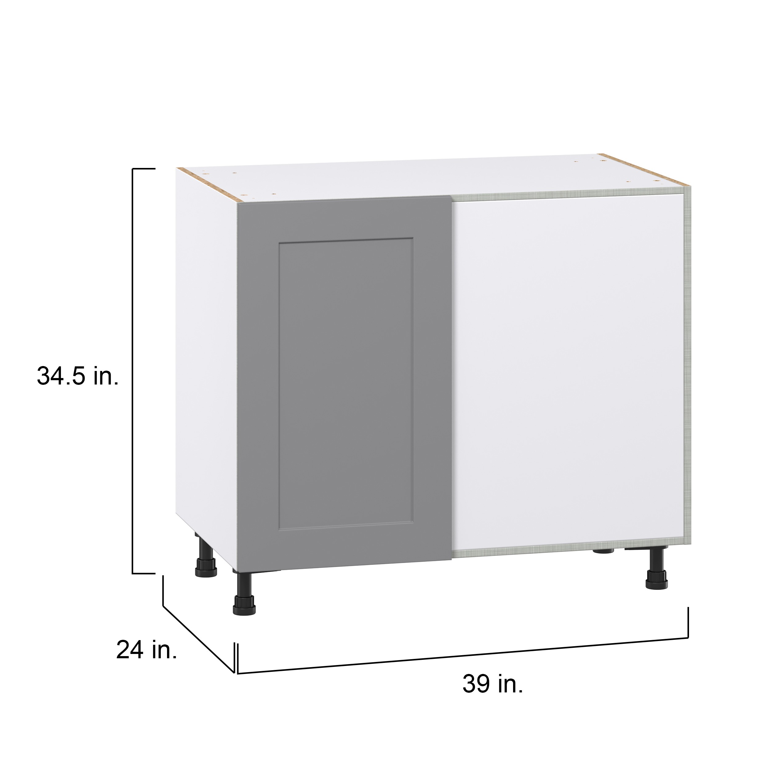 Roseland 39 in. W x 24 in. D x 34.5 in. H Assembled Shaker Magick Right Blind Corner Kitchen Cabinet in Slate Gray