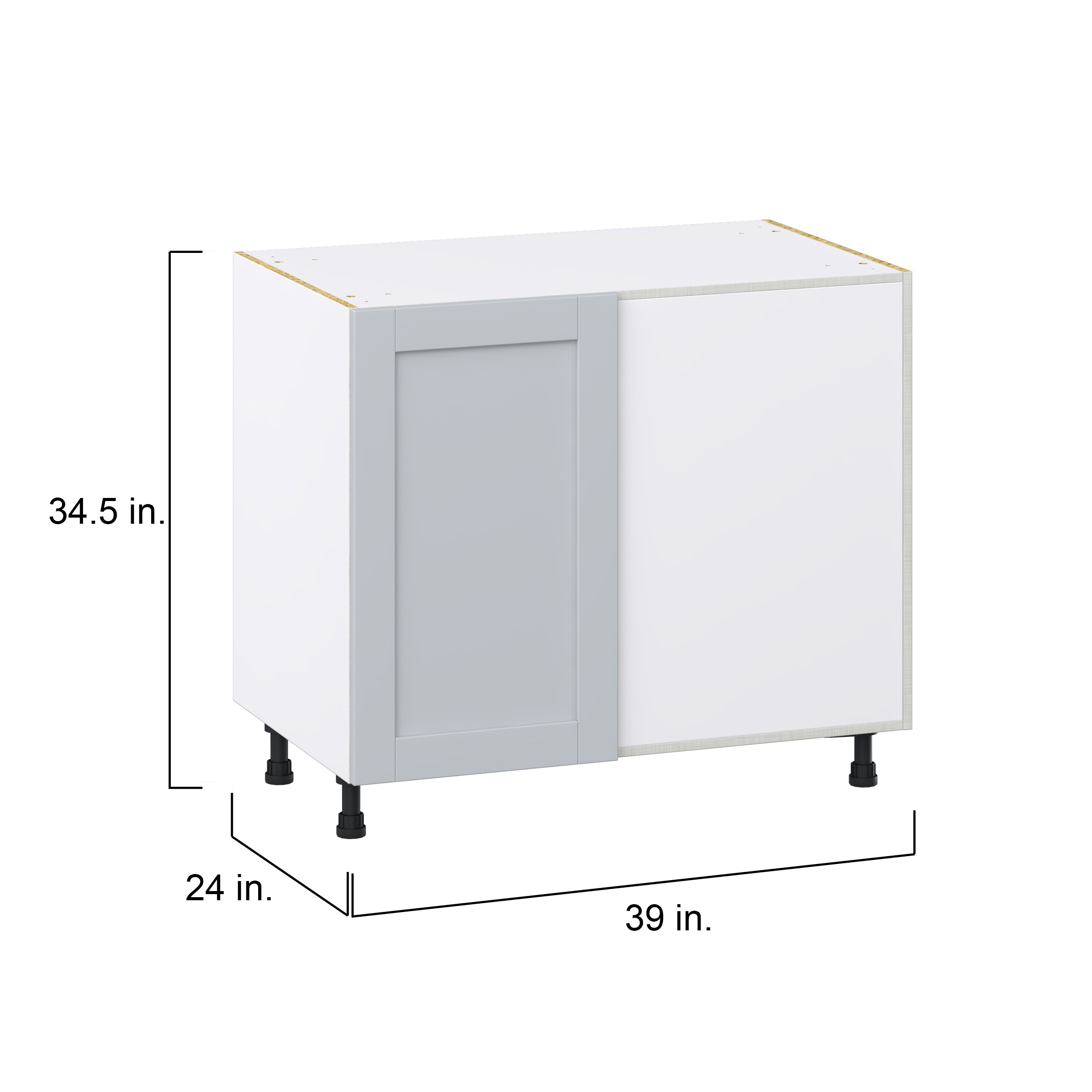 Milton 39 in. W x 24 in. D x 34.5 in. H Assembled Shaker Magick Right Blind Corner Kitchen Cabinet in Light Gray