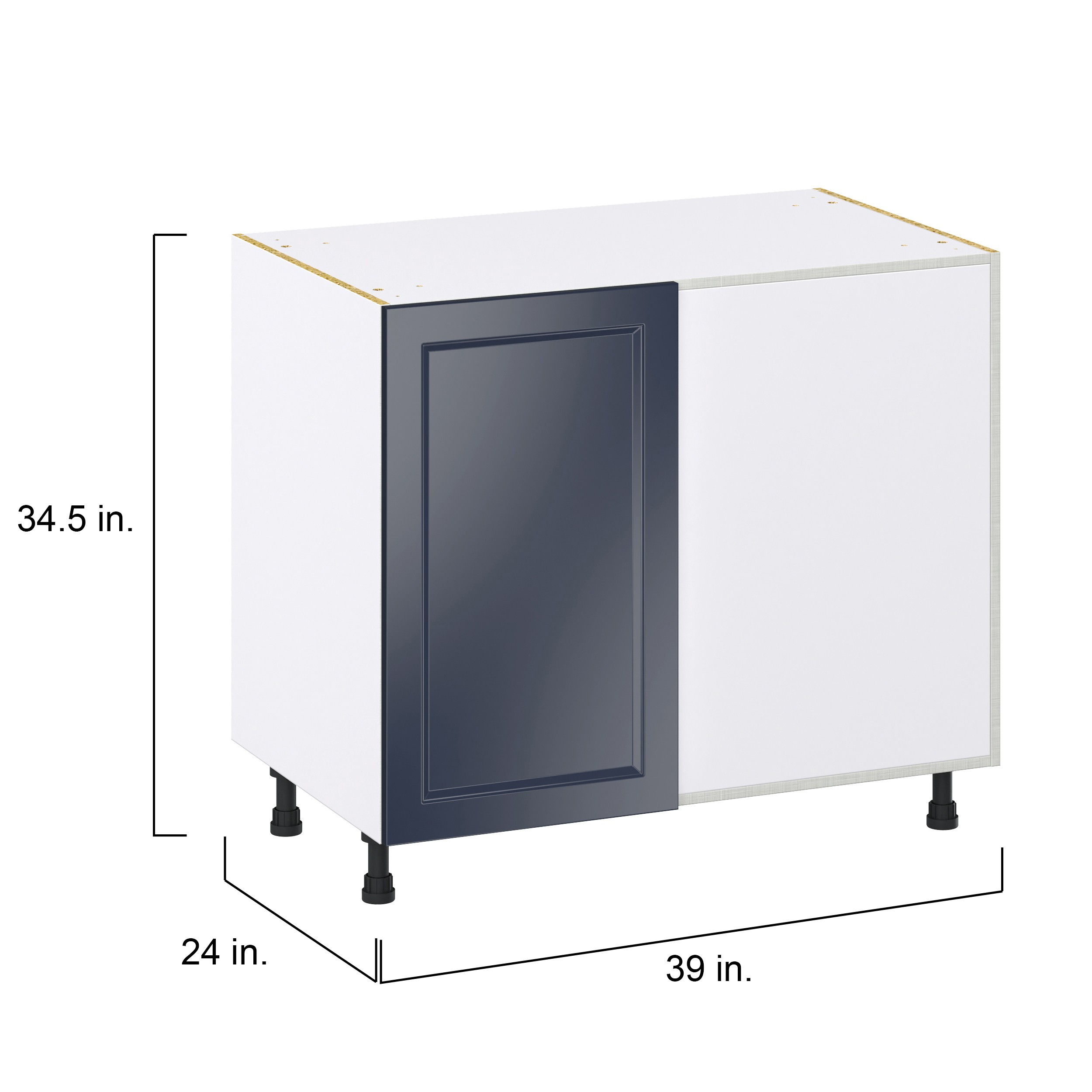 Laramie 39 in. W x 24 in. D x 34.5 in. H Assembled Right Pullout Blind Corner Kitchen Cabinet in Painted Blue