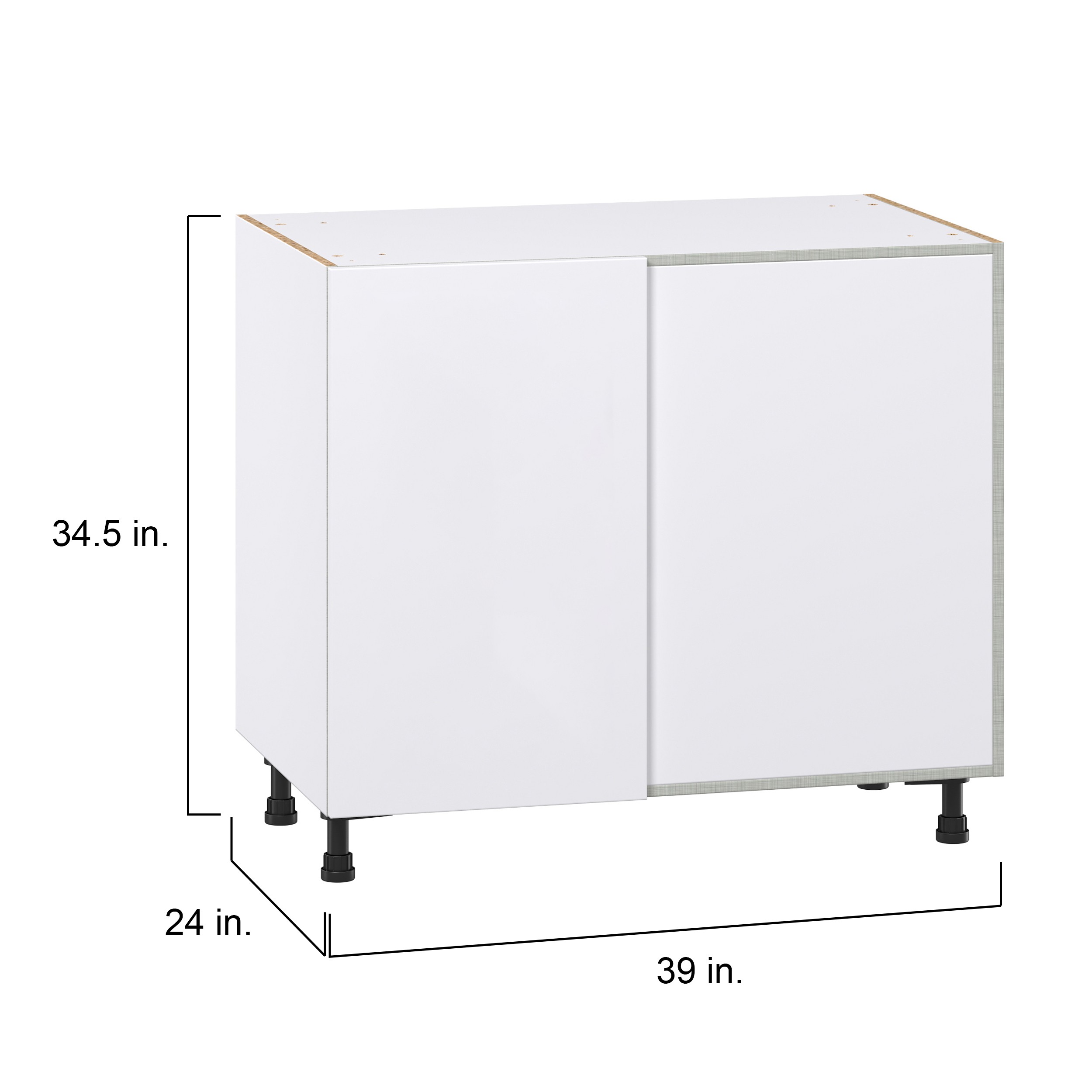 Timberline 39 in. W x 24 in. D x 34.5 in. H Assembled Slab Magick Right Blind Corner Kitchen Cabinet in Bright White