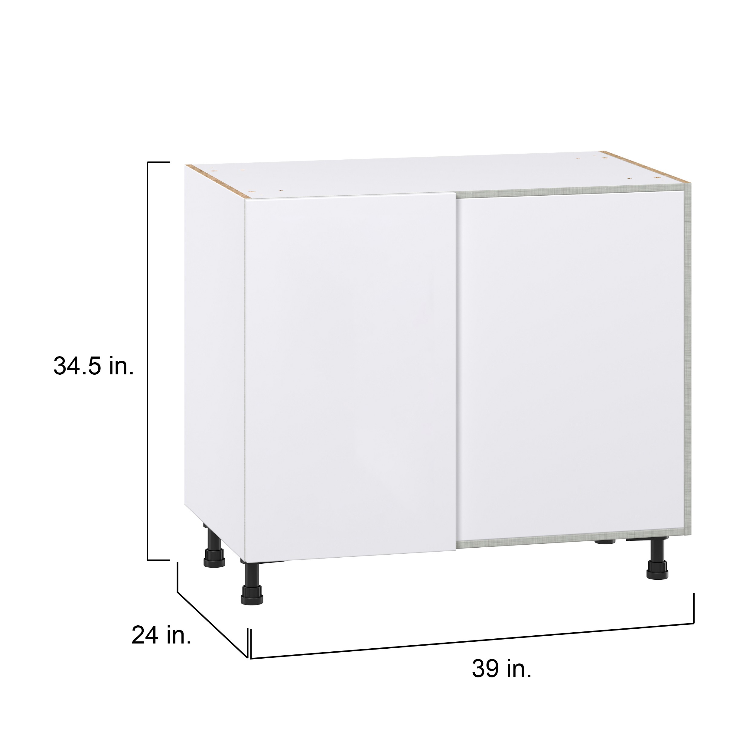 Timberline 39 in. W x 24 in. D x 34.5 in. H Assembled Slab Right Pullout Blind Corner Kitchen Cabinet in Bright White
