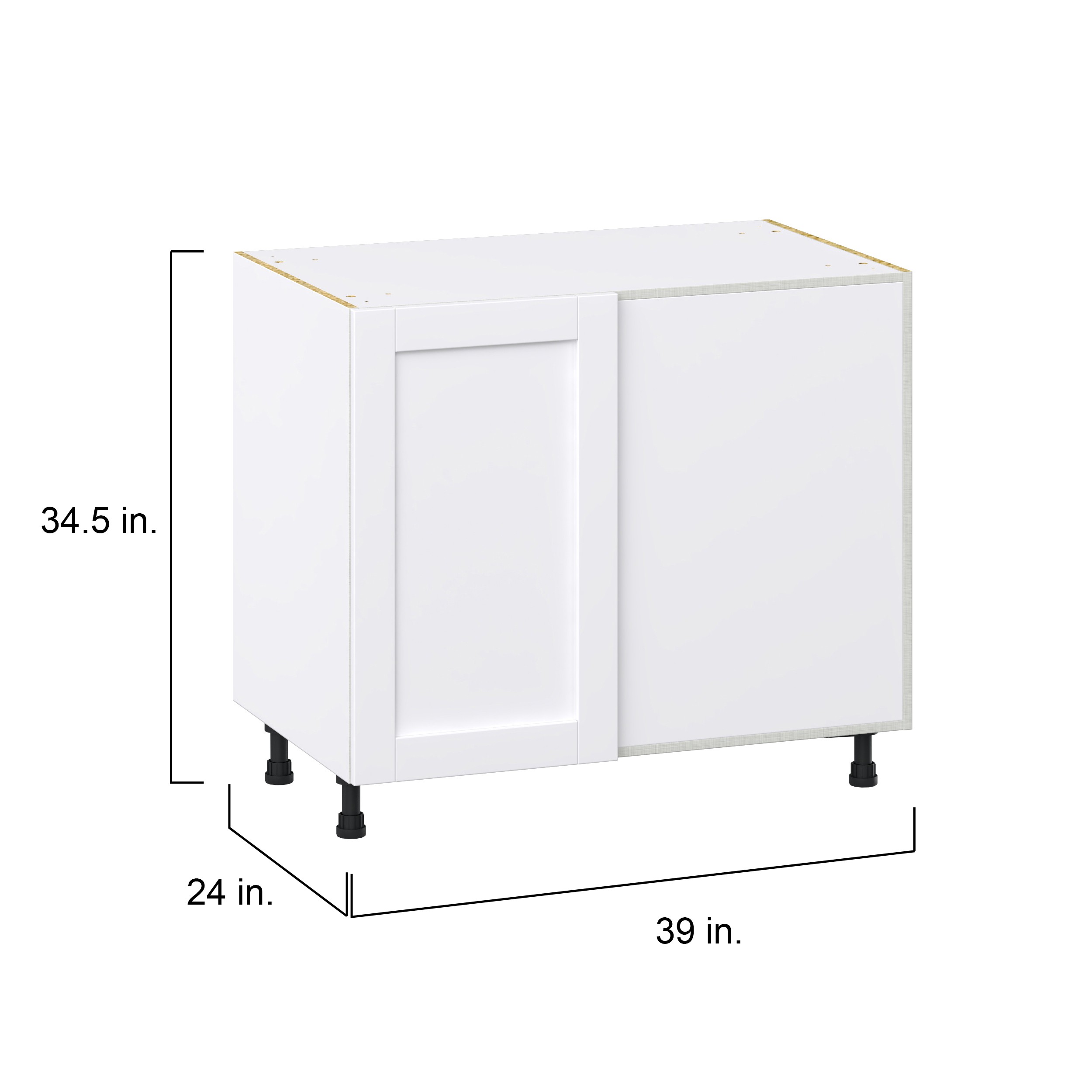 Milton 39 in. W x 24 in. D x 34.5 in. H Assembled Shaker Right Pullout Blind Corner Kitchen Cabinet in Bright White