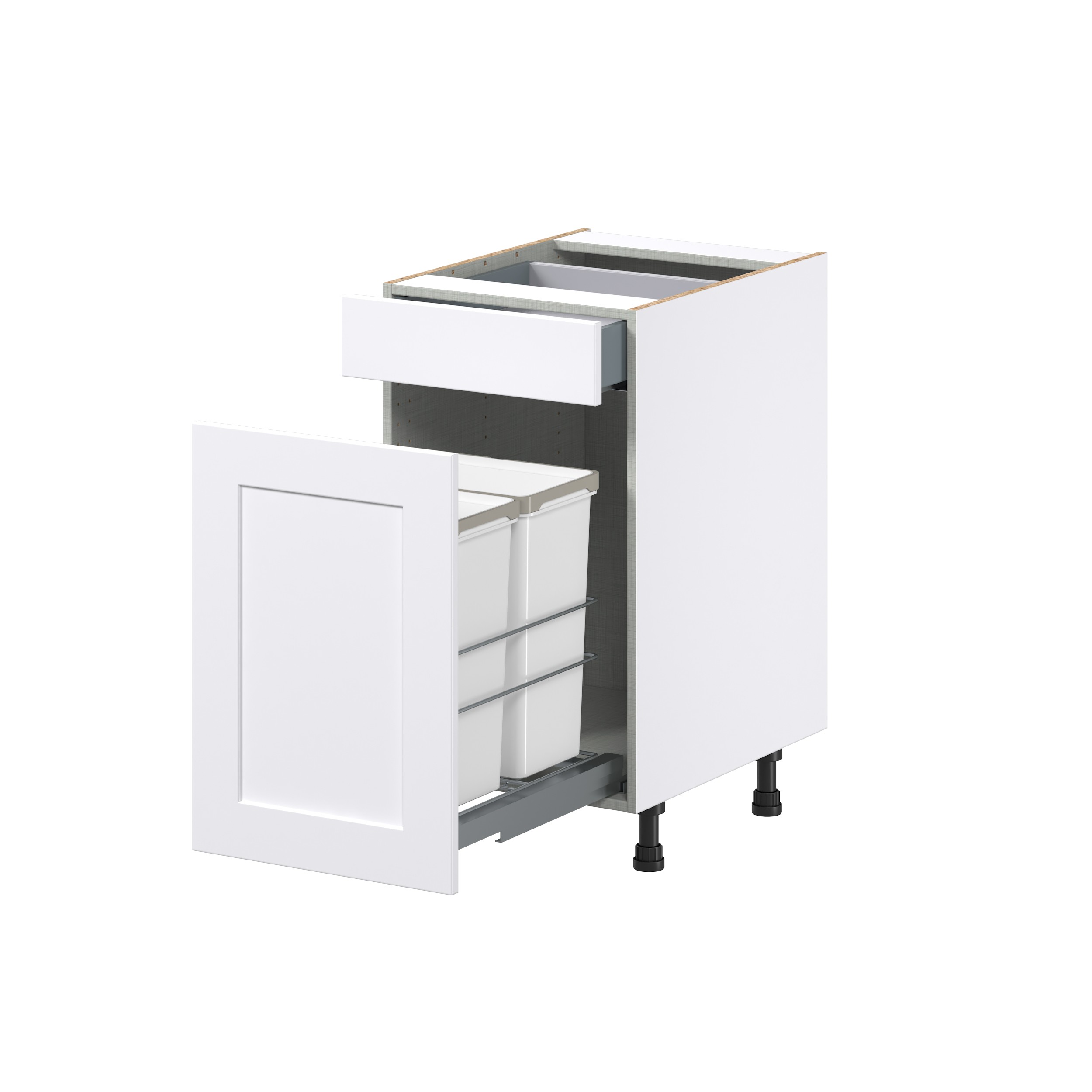 Wallace 18 in. W x 34.5 in. H x 24 in. D Painted White Shaker Assembled 2 Waste Bin Pullout and 1-Drawer Kitchen Cabinet