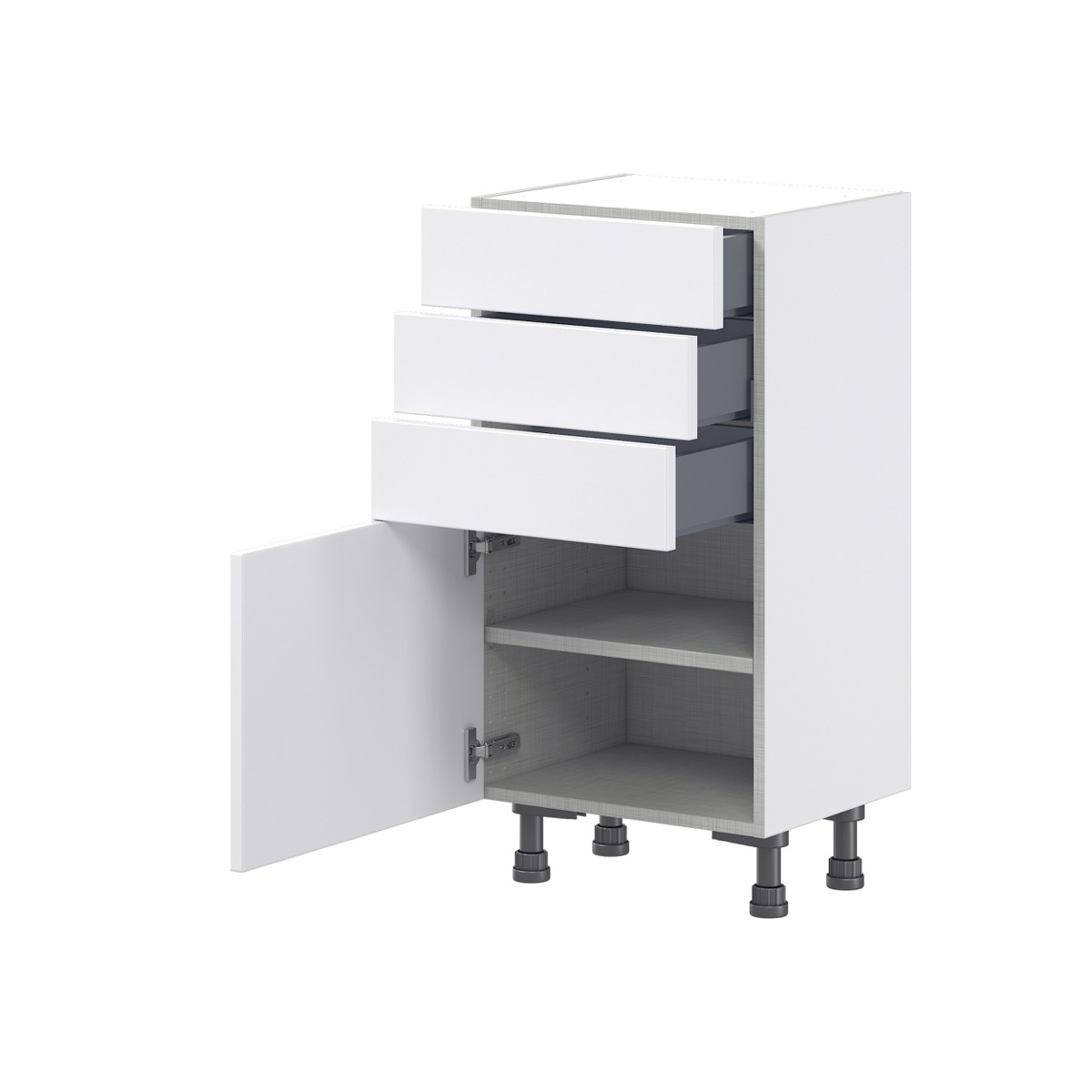 Mancos Bright White Shaker Assembled Shallow Base Kitchen Cabinet with 3-Drawers (18 in. W x 34.5 in. H x 14 in. D)