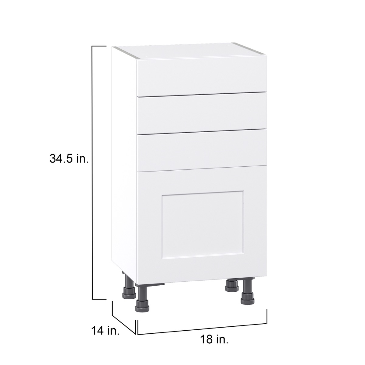 Mancos Bright White Shaker Assembled Shallow Base Kitchen Cabinet with 3-Drawers (18 in. W x 34.5 in. H x 14 in. D)