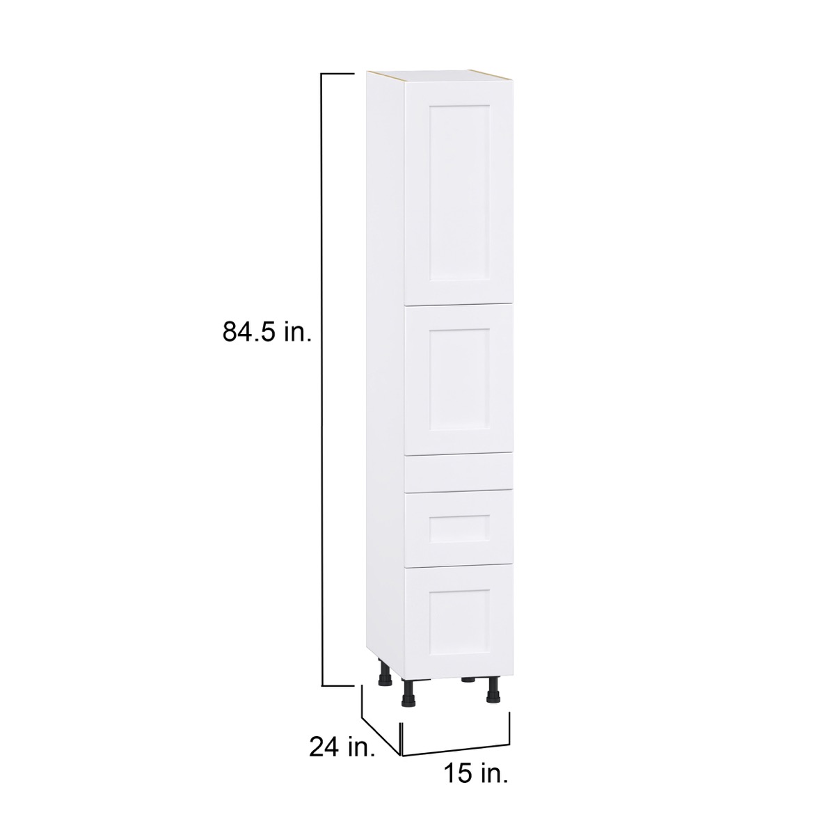 Fairhope Bright White Slab Assembled Pantry Kitchen Cabinet 3 Drawers (15 in. W x 89.5 in. H x 24 in. D)