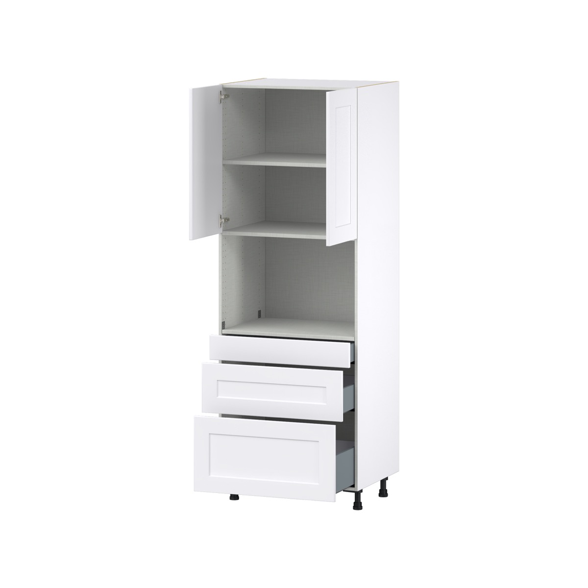 Fairhope Bright White Slab Assembled Pantry Micro Kitchen Cabinet with Drawers (30 in. W x 89.5 in. H x 24 in. D)