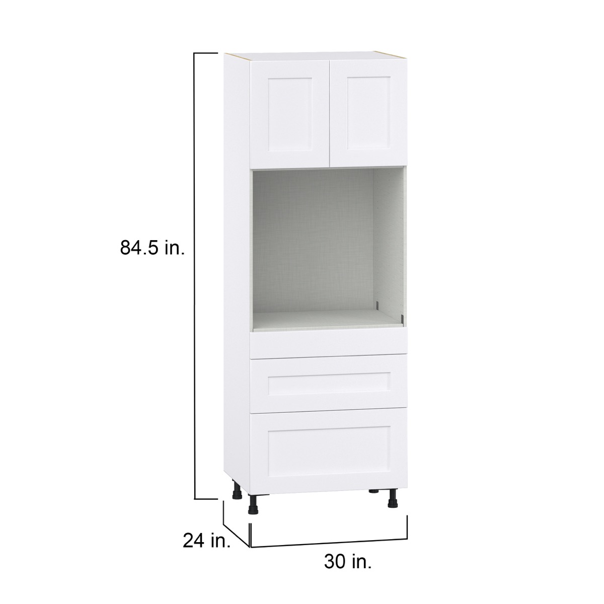 Fairhope Bright White Slab Assembled Pantry Oven Kitchen Cabinet with Drawers (30 in. W x 84.5 in. H x 24 in. D)