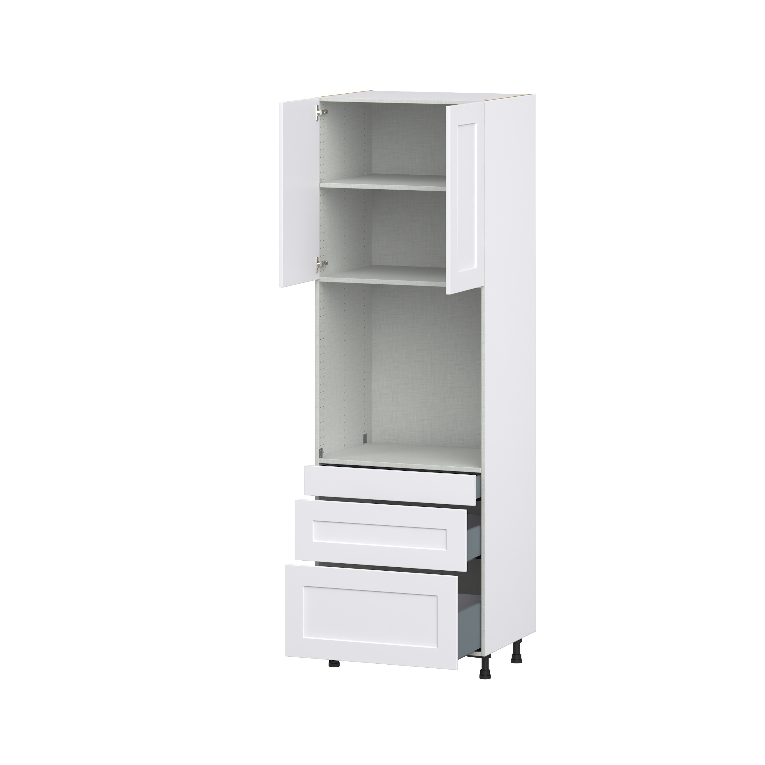 Roseland 30 in. W x 24 in. D x 94.5 in. H Assembled Shaker Single Oven Kitchen Cabinet in Warm White with 3 Drawers