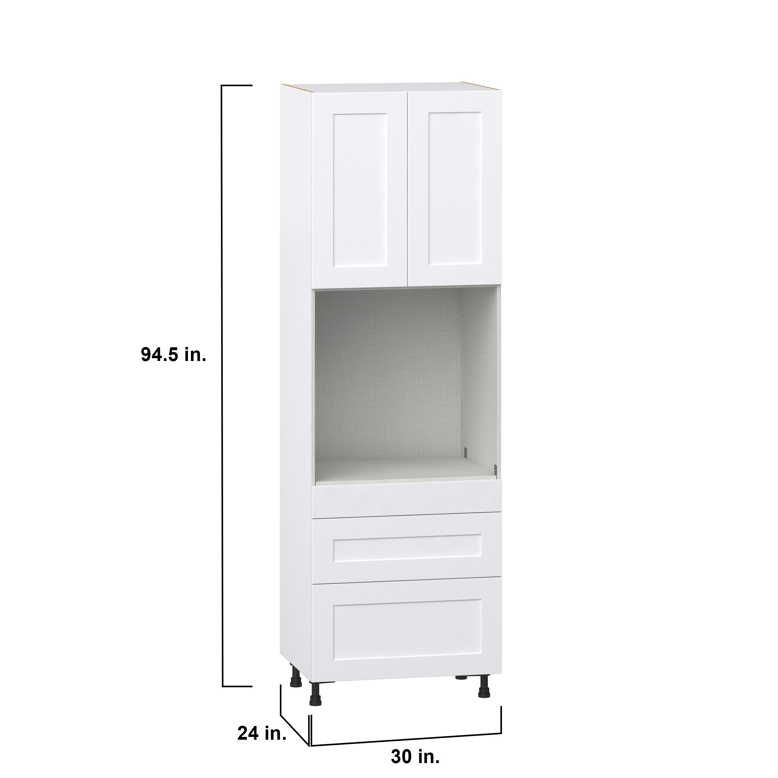 Roseland 30 in. W x 24 in. D x 94.5 in. H Assembled Shaker Single Oven Kitchen Cabinet in Warm White with 3 Drawers